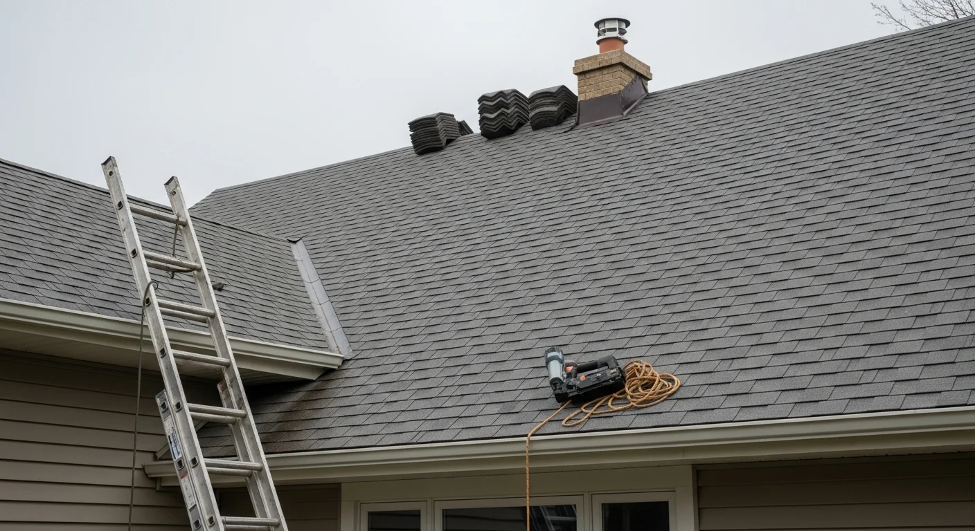 Roofing contractor installing new residential roof