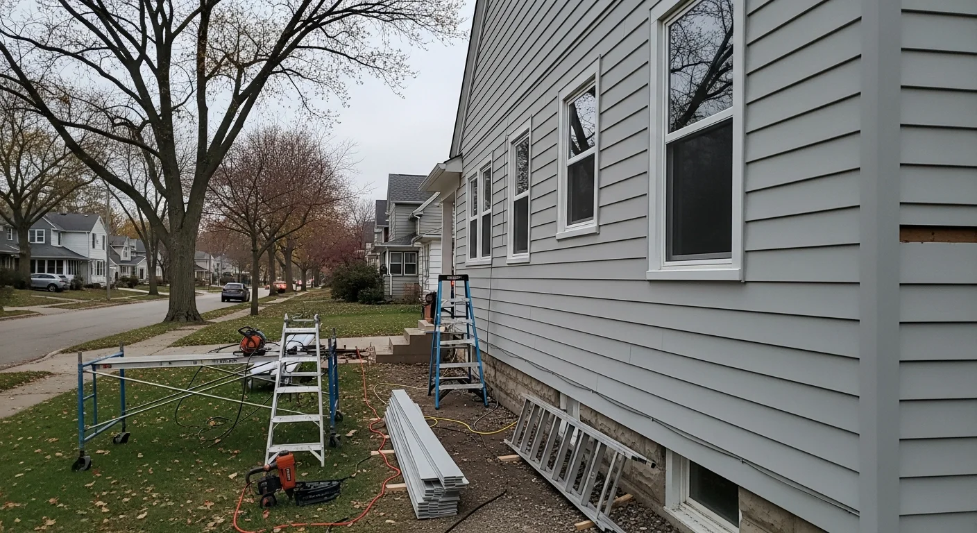 Siding contractor installing new home exterior siding