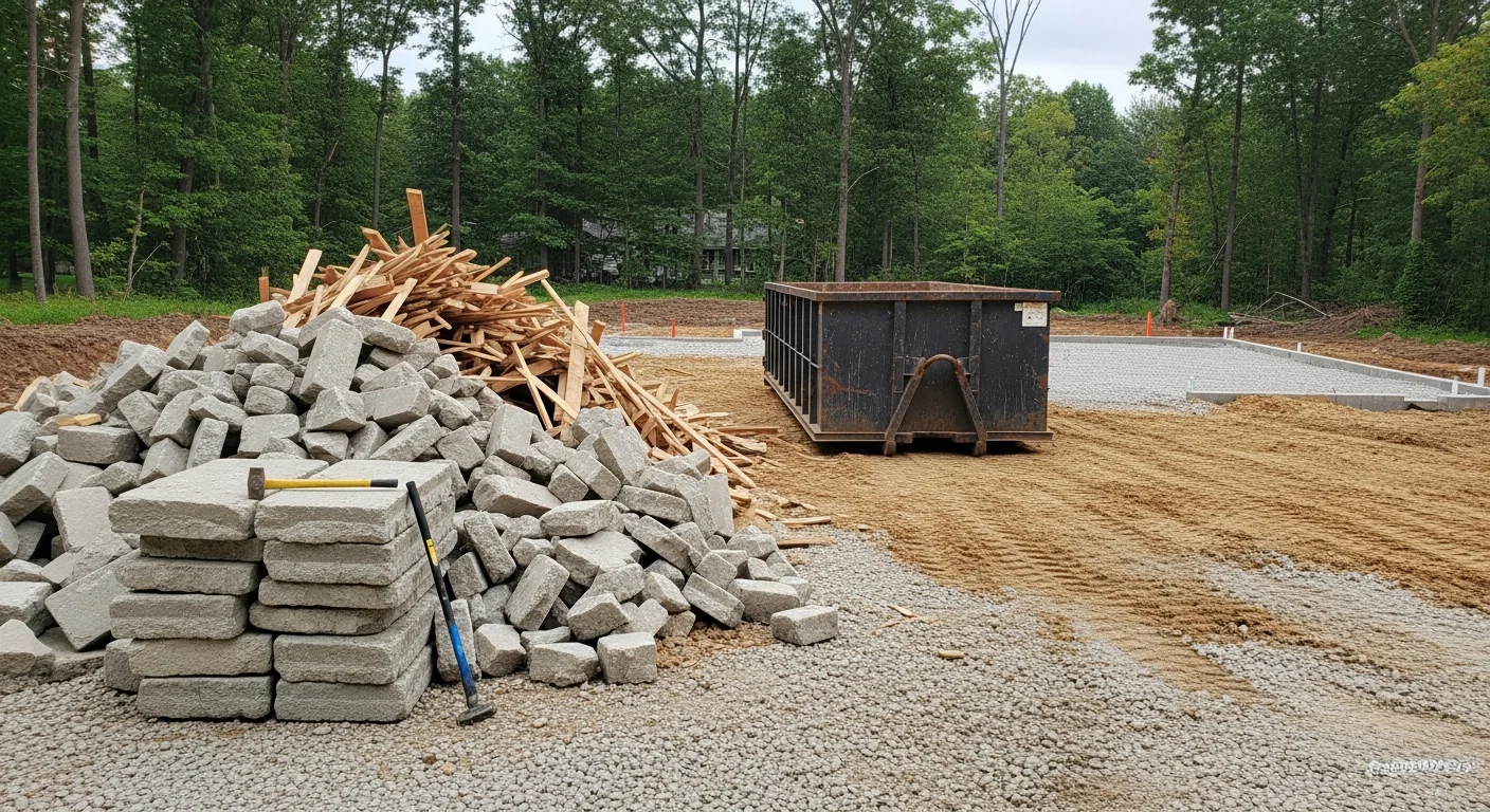 A cleared residential lot in Wrightstown, WI after a garage demolition, with debris removed and ground leveled. A&D Homeworks LLC general contractor crew completing a structure teardown on a single-family property.