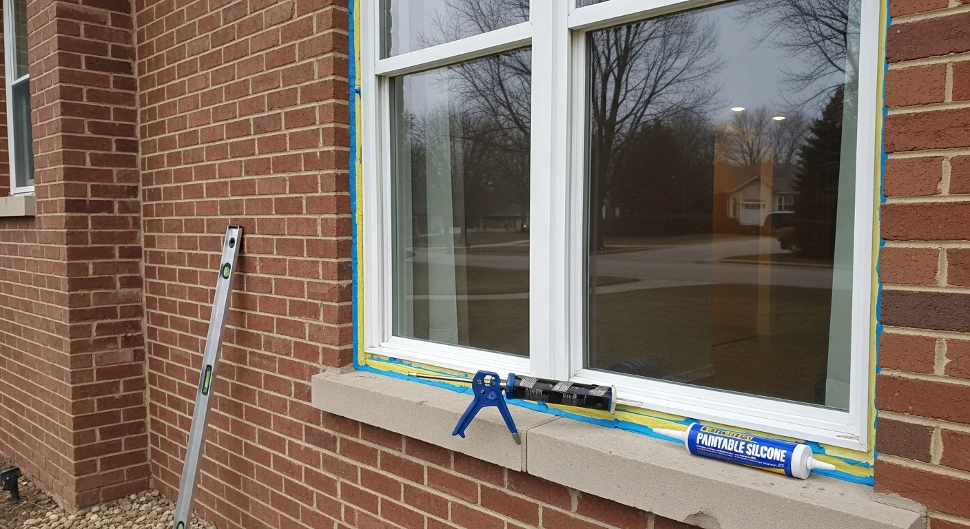 A newly installed replacement window on the exterior of a residential home in Wrightstown, Wisconsin, showing a clean frame fit and updated trim. The surrounding siding is intact and the window glass is clear with no visible condensation or damage.
